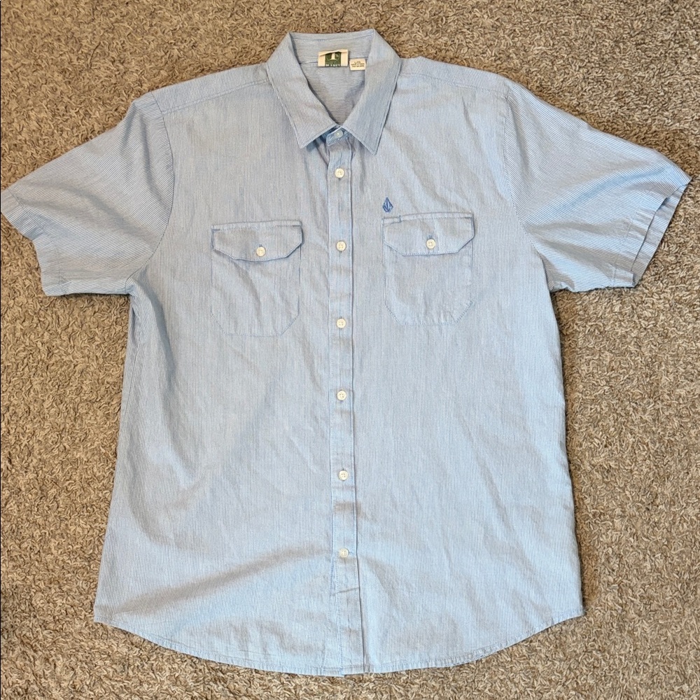 Volcom Light Blue / White Short Sleeve Button Down Shirt